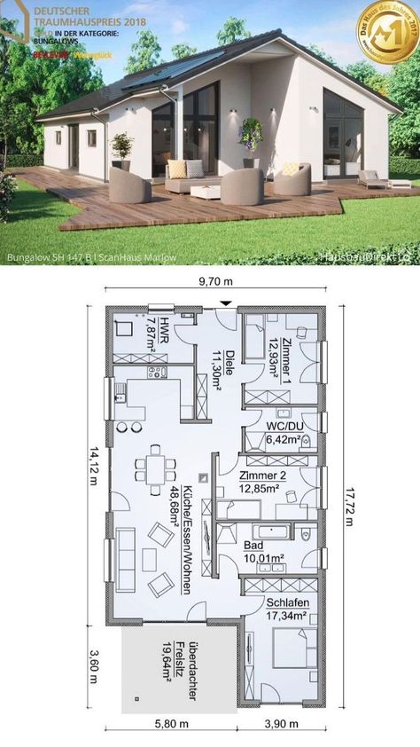 House Plans Bungalow, Modern Bungalow House Plans, Architecture Design Ideas, Open Floor House Plans, Bungalow Style House, Bungalow Floor Plans, Bungalow Style House Plans, Modern Bungalow House, House Plan Gallery