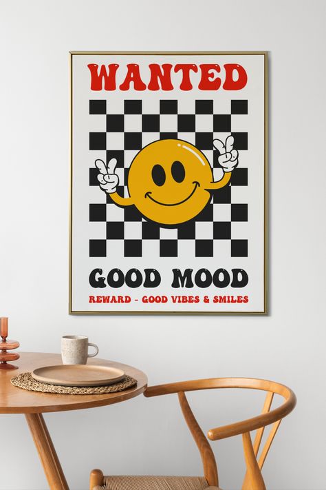 Retro art print for good mood, aesthetic room decor Retro Style Painting, Trendy Wall Art Paintings, Retro Doodles, Positivity Posters, Wall Posters Bedroom, Art Print Aesthetic, Ideas Cuadros, Trendy Art Prints, Study Desk Decor