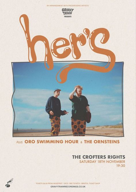 orange her's crofters rights the UK gravy train. band poster indie band her's the band her's concert poster tour poster band tour poster aesthetic her's band The Happy Fits Poster, Band Show Poster, Hers Band Poster, Train Band Poster, Tour Poster Aesthetic, Vacations Band, Her's Band, Music Tour Poster, Band Tour Poster