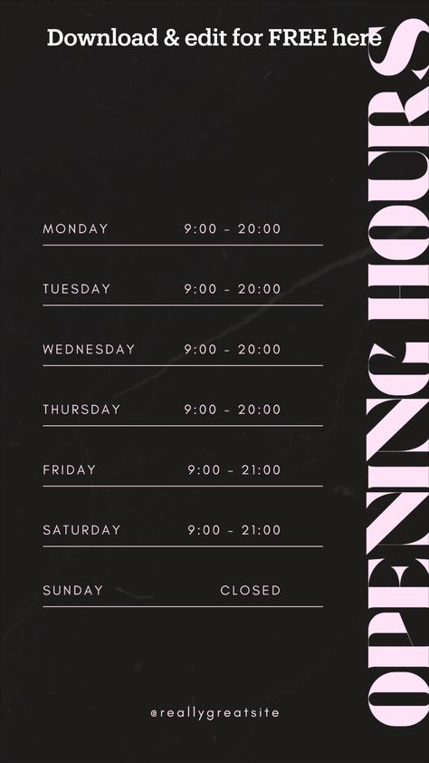 Pink Minimalist, Opening Hours, Free Templates, Instagram Story Template, Story Template, Instagram Feed, Instagram Story, Black Pink, Layout