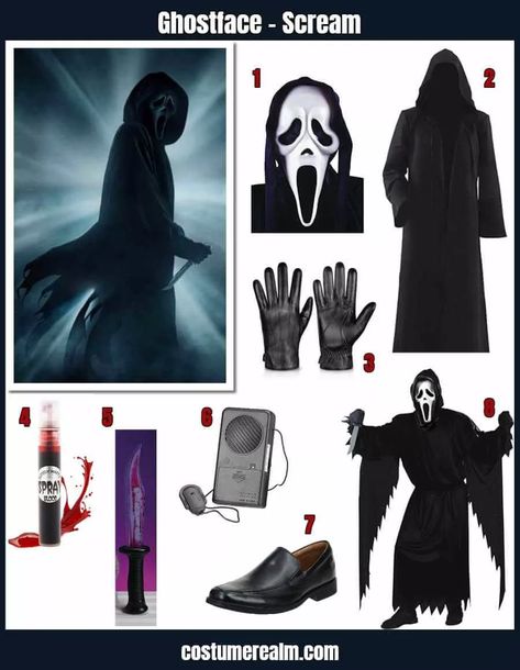 Slashers Costumes, Ghostface Outfit Ideas, Halloween Costumes Slashers, Slasher Costume Ideas, Ghost Face Costume Ideas, Diy Scream Costume, Halloween Costumes Ghost Face, Halloween Costume Ghostface, Ghostface Fantasia