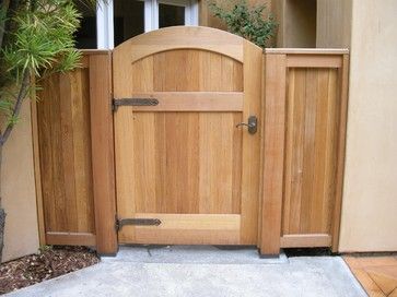 Cedar Entry Gate - Mediterranean - Landscape - San Francisco - O'Connell Landscape Gate Mediterranean, Cedar Fence Gate, Backyard Entertaining Space, Cedar Gate, Backyard Fence Decor, Wooden Fence Gate, Wood Fence Gates, Wooden Garden Gate, Wooden Gates Driveway