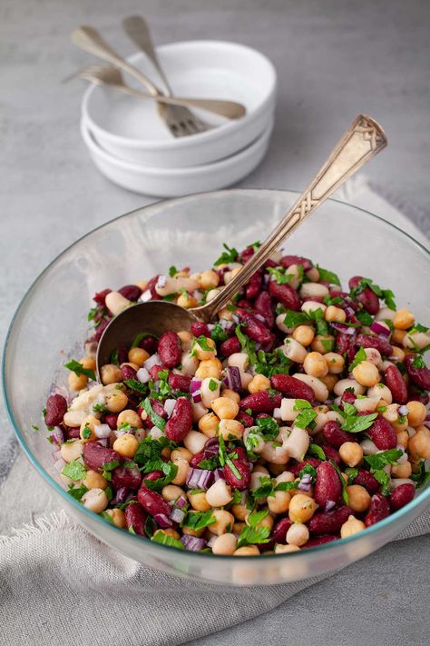 Three Bean Salad (Perfect Party Salad) 6 Bean Salad Recipes, 4 Bean Salad Recipe, Cold Bean Salad, 3 Bean Salad Recipe, Three Bean Salad Recipe, Party Salad, 3 Bean Salad, Cranberry Salad Recipes, Three Bean Salad