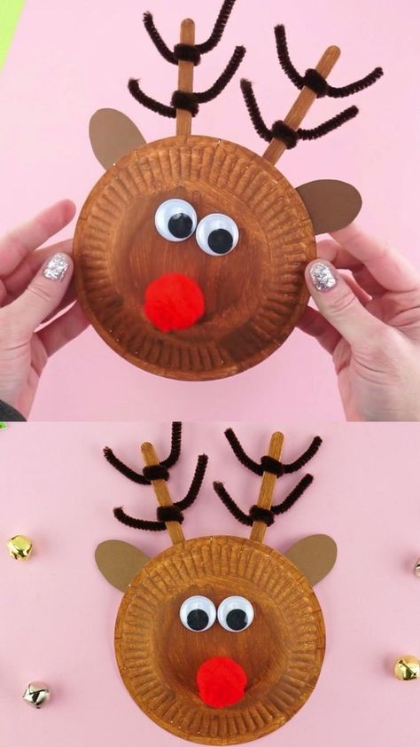 Paper Plate Reindeer, Christmas Reindeer Craft, Craft At Home, Cute Christmas Reindeer, December Crafts, Reindeer Craft, Christmas Crafts For Toddlers, Preschool Christmas Crafts, Christmas Crafts For Kids To Make