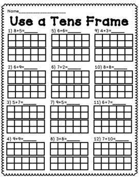 Ten Frames Addition Strategy Worksheet Ten Frame Addition, Frame Addition, Math Worksheets For Kids, Tens Frame, Year 1 Maths, Addition Strategies, First Grade Activities, Free Math Worksheets, Kids Math Worksheets