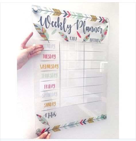 Acrylic Weekly Planner Board, Diy Weekly Planner Board, Acrylic Board Ideas, Wall Planner Ideas, Acrylic Planner Board, Uv Printing Ideas, Acrylic Planner, Acrylic Calendar, Chalkboard Markers