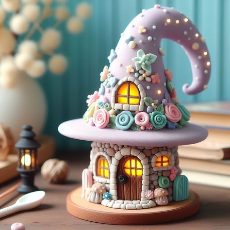 Polymer Clay Fairy House, Clay Fairy House, Polymer Clay Fairy, Clay Jar, Pottery Houses, Clay Fairies, Fairy Crafts, Diy Ceramic, Cardboard House