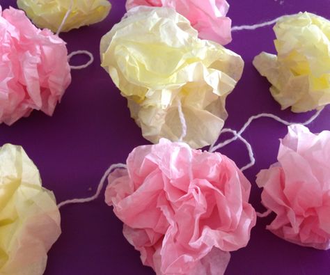 How to Make a Pom Pom Garland Out of Coffee Filters Coffee Filter Flowers Diy, Tissue Paper Decorations, Making Wedding Invitations, Coffee Filter Flowers, Tissue Paper Pom Poms, Pom Garland, How To Make A Pom Pom, Paper Pom Poms, Pom Pom Garland