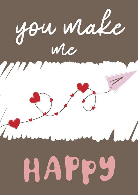 You make me happy. Valentines day poster or greeting card with flying paper airplane and hearts Airplane Valentine, Airplane Paper, Flying Paper, Fly Paper, Valentines Day Poster, Vector Game, Paper Airplane, You Make Me Happy, Paper Airplanes