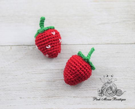 Sweet Strawberry – Pink Mouse Boutique Pink Mouse, Crochet Strawberry, Crochet Motif Patterns, Mini Balloons, Crochet Bookmarks, Crochet For Boys, Crochet Cross, Crochet Applique, Half Double Crochet