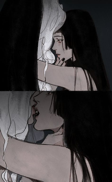 Sapphic Vampire Art, Wlw Fantasy Art, Sapphic Fantasy Art, Fantasy Wlw Aesthetic, Wlw Vampire, Wlw Aesthetic Art, Sapphic Vampire, Wlw Anime, Toxic Yuri