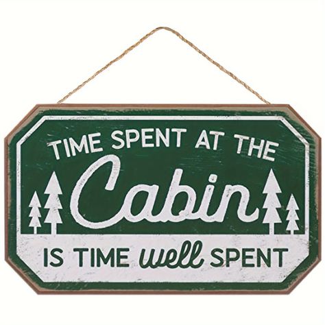 Woodsy Living Room, Vintage Fishing Decor, Cabin Signs Rustic, Sign For Living Room, Unique Bookcase, Cabin Pillows, Time Well Spent, Cabin Living Room, Cabin Signs