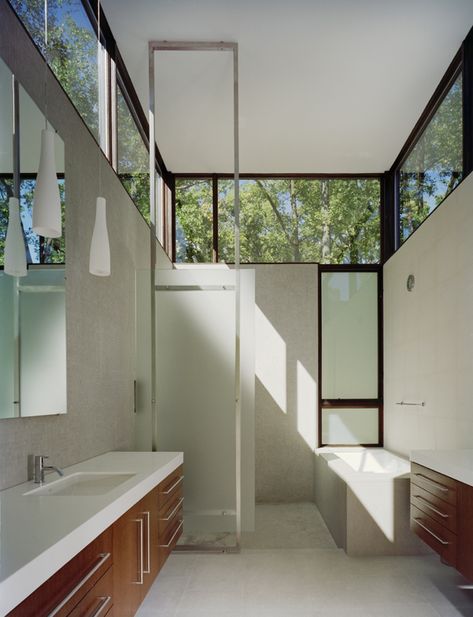 Crab Creek House,© Hoachlander Davis Photography Creek House, Beautiful Bathroom Designs, High Windows, Clerestory Windows, Bathroom Windows, Hamptons House, The Foundation, Beautiful Bathrooms, Residential Design