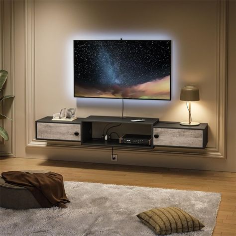 With 4 standard plugs, the floating TV stand is extremely suitable for use with TVs, game consoles, WiFi router, DVDs, CD players, etc Under Tv Storage, Wall Mounted Tv Stand, Mounted Tv Stand, Wall Mount Tv Shelf, Floating Tv Shelf, Wall Mounted Media Console, Wall Mount Tv Stand, Console Shelf, Cavity Wall