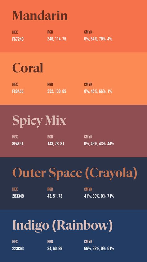 Colors: F6724B ° FC8A55 ° 8F4E51 ° 2B3349 ° 223C63 Color Palette Muted Colour Schemes, Comfy Cozy Color Palette, Colors That Match With Orange, Great Color Palettes, August Colors 2024, Hunter Green Palette Color Combinations, Dark Bohemian Color Palette, Hot And Cold Color Palette, Colour Palette 4 Colours