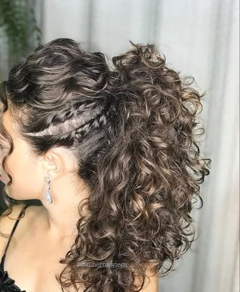 Wedding Hair For Thick Curly Hair, Up Dos For Naturally Curly Hair, Quince Curly Hairstyles, Curly Hairstyles Low Ponytail, Curly Hair Looks For Prom, Curly Mohawk Hairstyles For Women, Elegant Hairstyles For Curly Hair, Curly Ponytail Hairstyles, Curly Bridal Hair