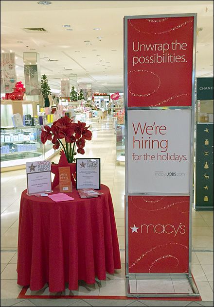 Macy's Holiday Hiring Branded Hiring Table Ideas, Christmas Board, Table Ideas, Work Ideas, Be Proud, Visual Merchandising, Of Course, Table Decorations, Signs