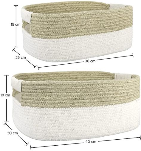 LA JOLIE MUSE Large Cotton Rope Storage Basket Set of 2, Natural and Safe For Baby and Kids, Two-Tone Woven Organizers with Jute, White & Linen : Amazon.co.uk: Baby Products Laundry Basket Shelves, Rope Storage Basket, Rope Storage, Rope Decor, Rope Diy, Rope Baskets, Large Storage Baskets, Decorative Baskets, Basket Organization