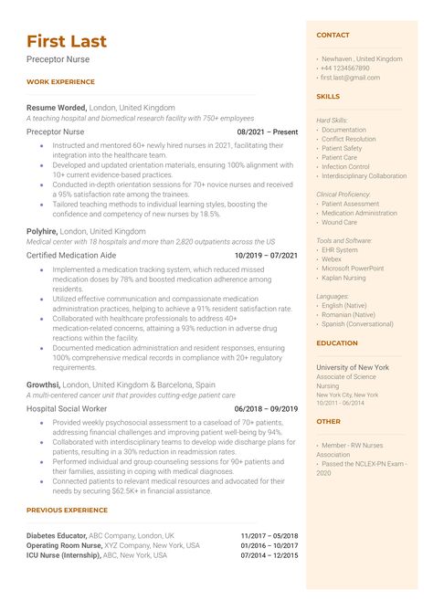 Preceptor Nurse resume example Nursing Resume Examples, Nurse Resume Template, Registered Nurse Resume, Advanced Cardiac Life Support, Nursing License, Nurse Resume, Basic Life Support, Nursing Resume Template, Education Resume