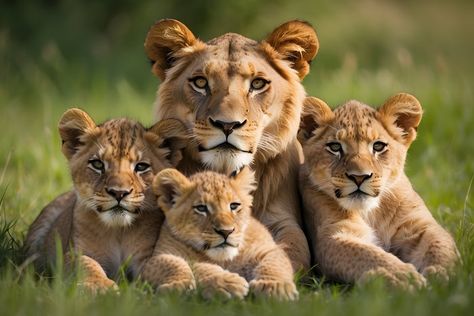 Three Baby Lions With Their Mom#pikbest##Photo Baby Lions, Digital Decorations, Mom Photo, Lion Poster, Photography Movies, Mom Photos, Lion Dance, Three Cats, Third Baby