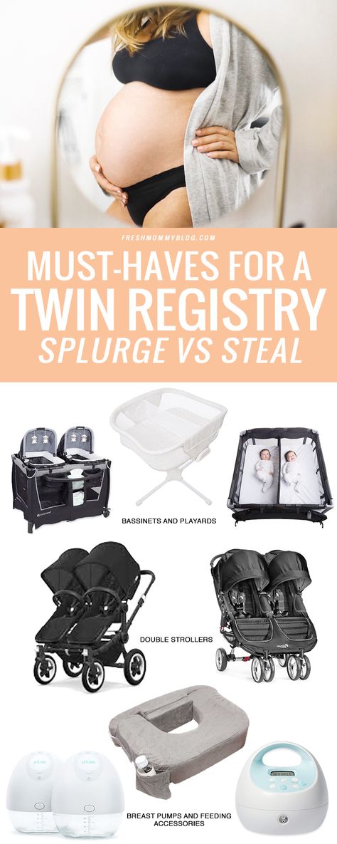 Things You Need For Newborn Twins, Bassinet For Twins, Twin Bassinet Ideas, Twin Baby Essentials, Twins Bassinet, Twins Essentials, Twin Baby Registry Checklist, Twin Pack N Play, Twins Strollers