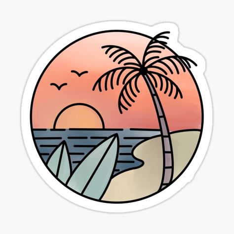 "Watercolor Beach Sunset" Sticker for Sale by maggieelias Beach Stickers Aesthetic, Sunset Sticker, Surf Design, Beach Watercolor, Travel Stickers, Sunset Colors, Beach Aesthetic, Sticker Collection, Beach Sunset