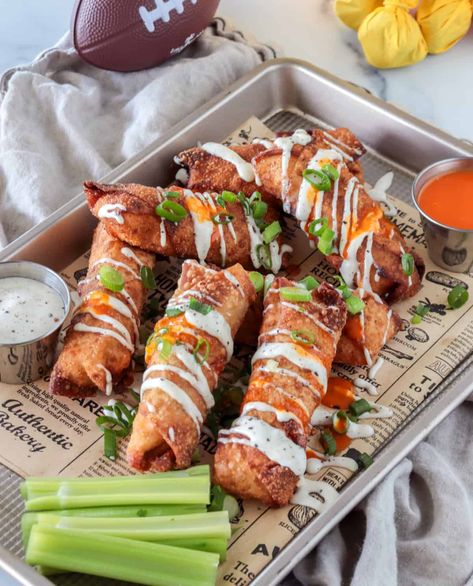 The BEST Buffalo Chicken Egg Rolls Egg Roll Platter, Buffalo Chicken Eggrolls, Buffalo Chicken Egg Rolls, Chicken Egg Rolls, Egg Roll Recipes, Egg Roll, Chicken Eggs, Egg Rolls, Buffalo Chicken