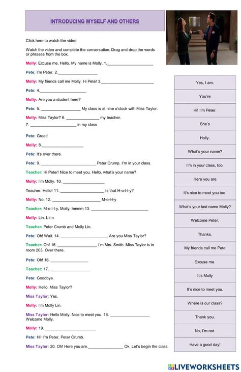 Ficha de Introducing myself and others Introducing Myself Ideas, Introducing Myself, Introducing Yourself, All About Me Worksheet, English Grammar For Kids, Esl Games, Grammar For Kids, Writing Introductions, English Language Learning Grammar