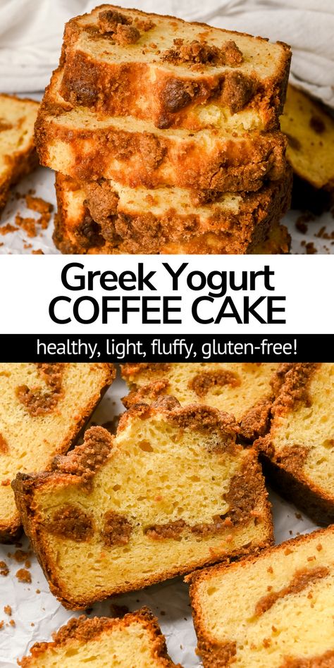 This coffee cake recipe without sour cream tastes just as moist, fluffy, tender, and delicious as the traditional recipe! Greek yogurt is the perfect substitute for sour cream in this easy breakfast quick bread! Coffee Cake No Sour Cream, Greek Yogurt Coffee Cake, Breakfast Quick Bread, Substitute For Sour Cream, Yogurt Coffee Cake, Recipe Greek Yogurt, Healthy Coffee Cake, Yogurt Coffee, Coffee Cake Loaf