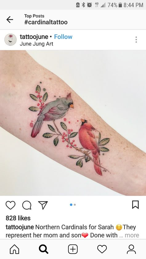 Male and female cardinal tattoo Male And Female Cardinal Tattoo, Cardinal Tattoos For Women, Female Cardinal Tattoo, Cardnial Tattoo, Cardinal Bird Tattoos, Red Cardinal Tattoos, Small Cardinal Tattoo, Red Bird Tattoos, Cardinal Tattoo