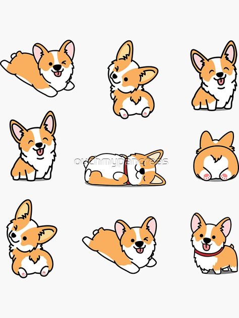 Drawing Corgi Dog, Corgi Doodle, Corgi Illustration Drawings, Corgi Tattoo, Dog Kawaii, Cartoon Corgi, Chibi Dog, Kawaii Corgi, Corgi Cartoon