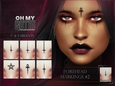 The Sims Resource - Oh My Goth - Forehead markings 2 Forehead Markings, Emo Piercings, Ts4 Mod, Goth Piercings, Sims 4 Cc Goth, Cc Accessories, Sims 4 Tattoos, Makeup Cc, Goth Tattoo