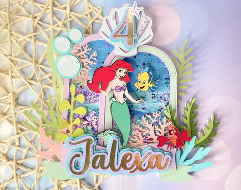 Ariel Cake Toppers, Little Mermaid Cake Topper, Shaker Topper, Mermaid Party Decor, 3d Mermaid, Mermaid Favor, Little Mermaid Cake, Disney Cake Toppers, Ariel Cake