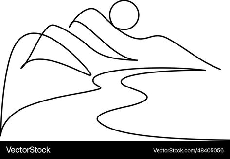 Landscape Sunrise, Line Vector, One Line Drawing, Minimalistic Style, Continuous Line, Travel And Tourism, Mountain Landscape, Transparent Png, Line Drawing