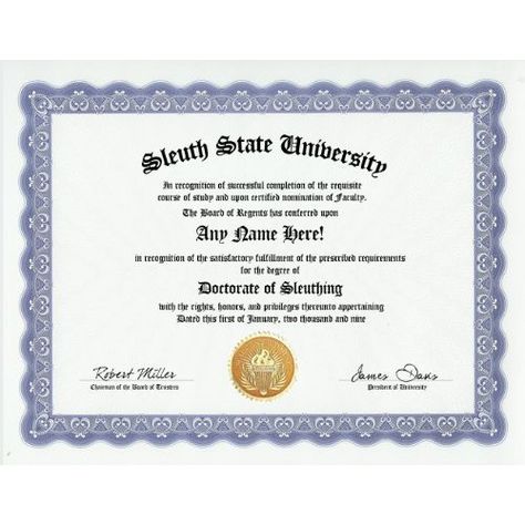 Amazon.com: Sleuth Sleuthing Degree: Custom Gag Diploma Doctorate Certificate (Funny Customized Joke Gift - Novelty Item): Everything Else Tattoo Certificate, Funny Certificates, Graduation Certificate Template, Doctorate, Art Degree, Practical Jokes, Playing Card Deck, Novelty Items, Certificate Templates