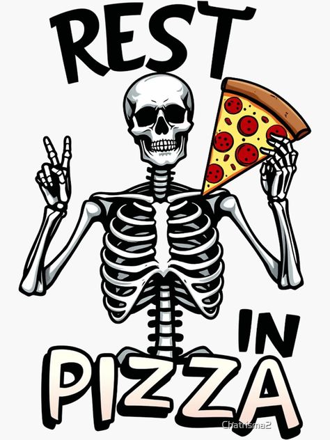 Pizza Sticker, Bubble Style, A Skeleton, Whimsical Design, Pepperoni Pizza, Peace Sign, Skeleton, Pizza, For Sale