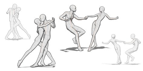 Base Drawing Dancing, People Dancing Art Reference, 2 People Poses Drawing Reference Dancing, 2 People Dancing Drawing Reference, Couple Dance Pose Reference Drawing, Dynamic Dance Poses Reference, Art Poses Dancing, Bending Legs Drawing, Dancing Together Pose Reference