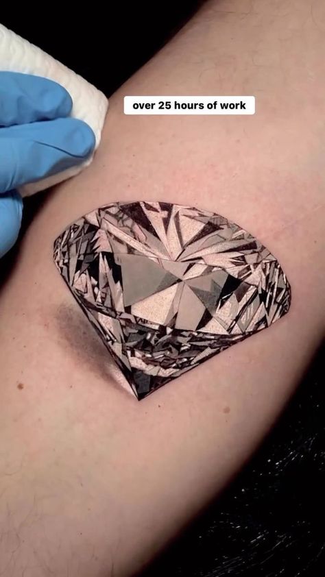 Diamond Rose Tattoo, No Pressure No Diamonds Tattoo, Gold Bar Tattoo, Diamond Tattoo Designs Men, Diamond And Rose Tattoo, Diamond Shaped Tattoo, Gemstone Tattoo Realistic, Diamond Hand Tattoo, Realistic Diamond Tattoo