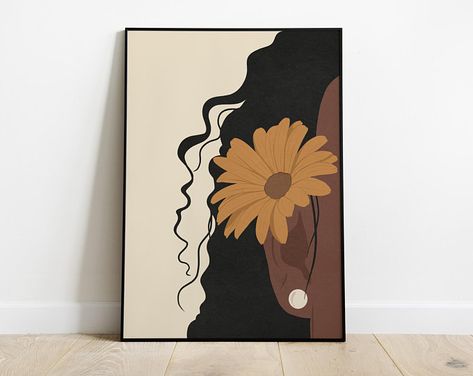 Black Woman Wall Art, Woman Wall Art, Boho Painting, Mid Century Wall Art, Wall Art Botanical, Boho Deco, Art African, Girls Wall Art, Small Canvas Art