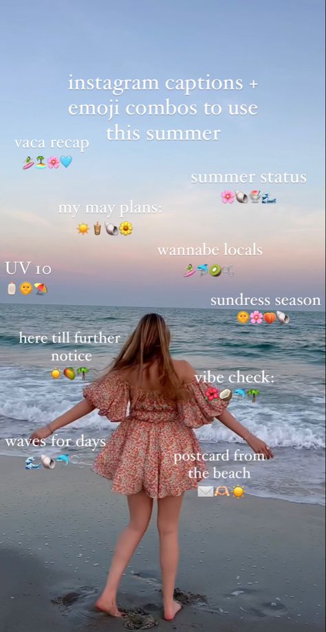 Beach Emoji Captions For Instagram, Emojis As Captions, Cute Beach Instagram Stories, Beach Aesthetic Instagram Post, Beach Private Story Names, When To Post On Instagram 2023, Story Emoji Instagram, Summer Emoji Combinations Aesthetic, Emoji Combinations Instagram Bio