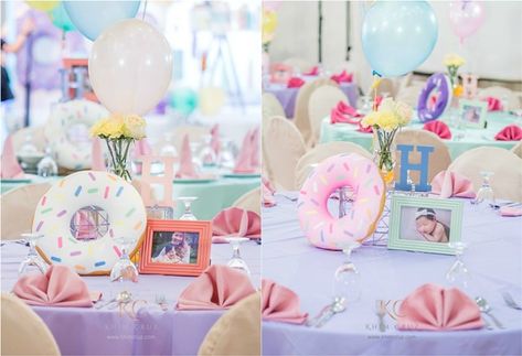 tableA | jowong19 | Flickr Donut First Birthday Party, Donut Party Ideas, First Birthday Centerpieces, Donut First Birthday, Donut Theme Party, Sprinkles Birthday Party, Doughnut Party, Baby Shower Table Centerpieces, Donut Themed Birthday Party