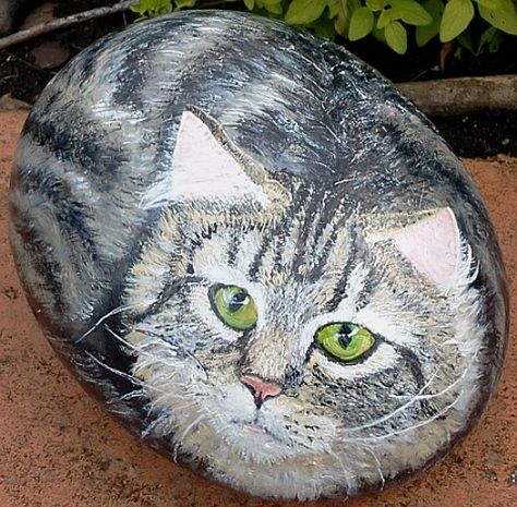 How to Paint Stones: Cat Portrait ~ Even I might be able to follow these directions. Cat Rock, Ladybug Rocks, Rock Painting Tutorial, Painted Rock Animals, Rock Painting Ideas Easy, Paint Rock, Cat Portrait, Pet Rocks, Rock Painting Designs