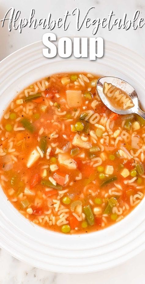 Alphabet Vegetable Soup | Serena Bakes Simply From Scratch Leftover Soup, Alphabet Pasta, Savory Dinner, Favorite Dinner, Favorite Recipes Dinner, Pasta Soup, Alphabet Soup, Vegetable Pasta, Favorite Dessert Recipes