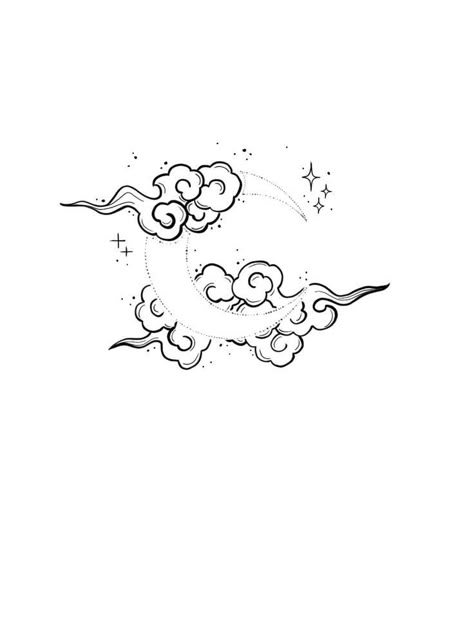 Clouds Aesthetic Tattoo, Moon And Clouds Tattoo, La Luna Tattoo, Tibetan Clouds, October Tattoos, Cloud Tattoo Ideas, Cloud Tattoo Design, Clouds Tattoo, Art Inspired Tattoos