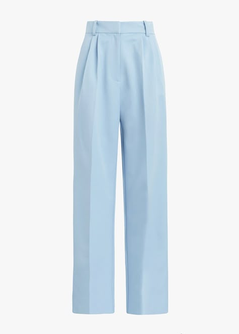 Pale Blue Trousers Outfit, Sky Blue Trousers Outfit, Spring Wide-leg Bottoms With Pressed Crease, Spring Bottoms With Pressed Crease And Wide Leg, Wide-leg Bottoms With Pressed Crease For Spring, Spring Light Blue Wide Leg Workwear Pants, Light Blue Wide Leg Pants For Spring Workwear, Light Blue Wide Leg Pants For Summer Workwear, High Waist Bottoms With Pressed Crease For Spring