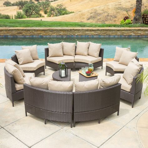 Sena 10 Piece Rattan Sectional Set with Cushions Deck Furniture Ideas, Outdoor Space Design, Small Space Design, Outdoor Lounge Set, Patio Lounge, Deck Furniture, Lounge Seating, Wicker Furniture, Diy Outdoor Furniture