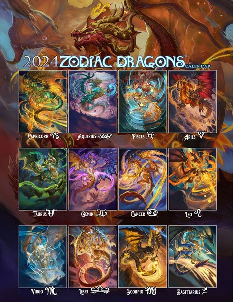 A Fantasy Artwork by SixthLeafClover. 2024 Zodiac Dragons All-In-One Poster. Check out the rest of the 2024 Zodiac Dragons Collection! "Zodiac Dragons" is a registered trademark of Sixthleafclover Studios. Pics Of Dragons, Dragons Artwork, Cool Dragon Pictures, Zodiac Dragons, Halloween Dragon, Dragon Quotes, Zodiac Signs Pictures, Dragon Zodiac, Libra And Sagittarius