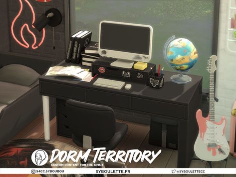 (99+) Dorm Territory CC set – @syboubou on Tumblr Sims 4 Camera Cc, Sims 4 Computer Cc, Uno Cards, Tv Console Table, Sims 4 Clutter, Guitar Wall, Wall Desk, Teenage Bedroom, Floor Seating