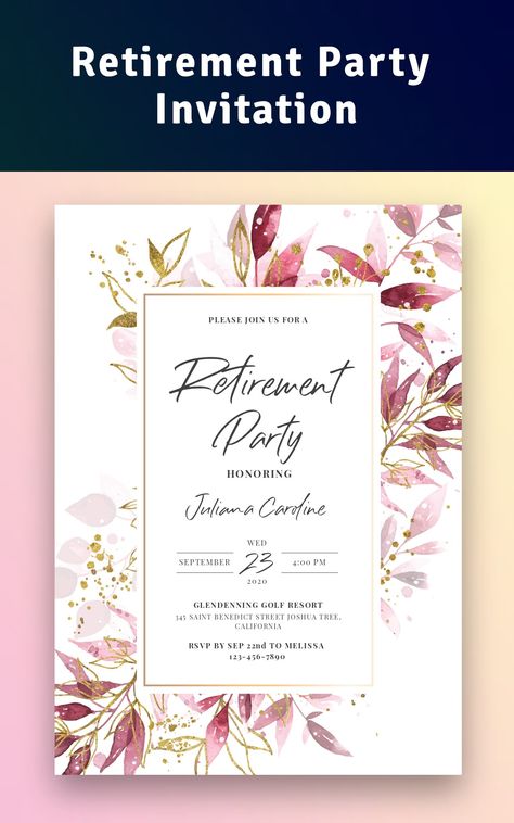 Retirement Invitation Card, Retirement Party Invitation, Retirement Invitation Template, Retirement Invitations, Retirement Party Decorations, Retirement Party Invitations, Invitation Maker, Retirement Cards, Fall Wedding Invitations