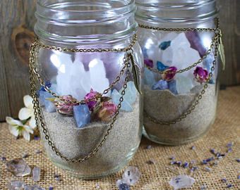 Crystals Herbs Decor Jewelry Gifts by crystalsNcreations Crystal Terrarium Diy, Sand Zen Garden, Dream Jar, Mason Jar Herbs, Crystal Jar, Terrarium Jar, Crystal Garden, Mason Jar Gifts, Glass Mason Jars